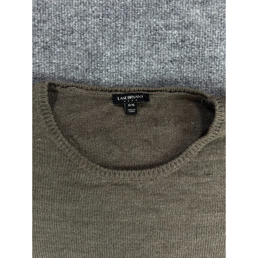 Lane Bryant Brown Cable Knit Trim Curved‎ Hem Sweater Womens 14/16 Crew Neck Top